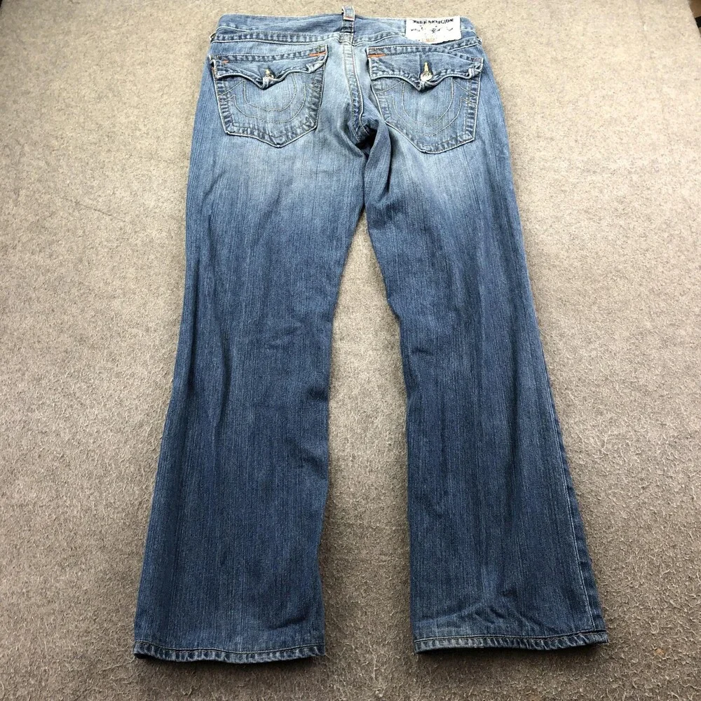 True Religion Jeans Mens 32 Blue Section Straight USA Distressed Denim Pants